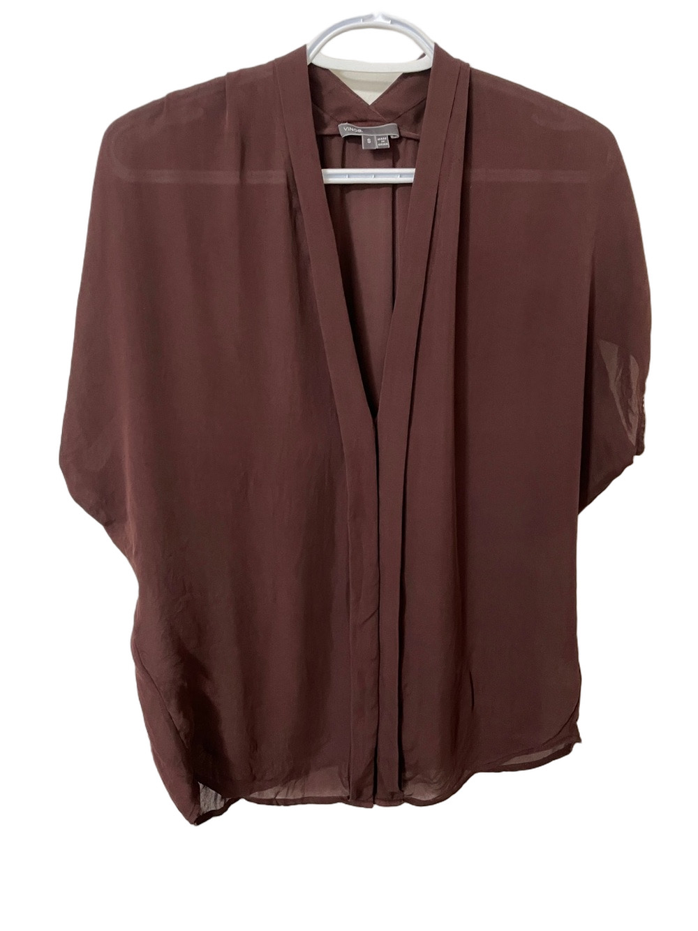 Vince Silk Sheer V-Neck Dolman Sleeve Brown Blouse Size Small